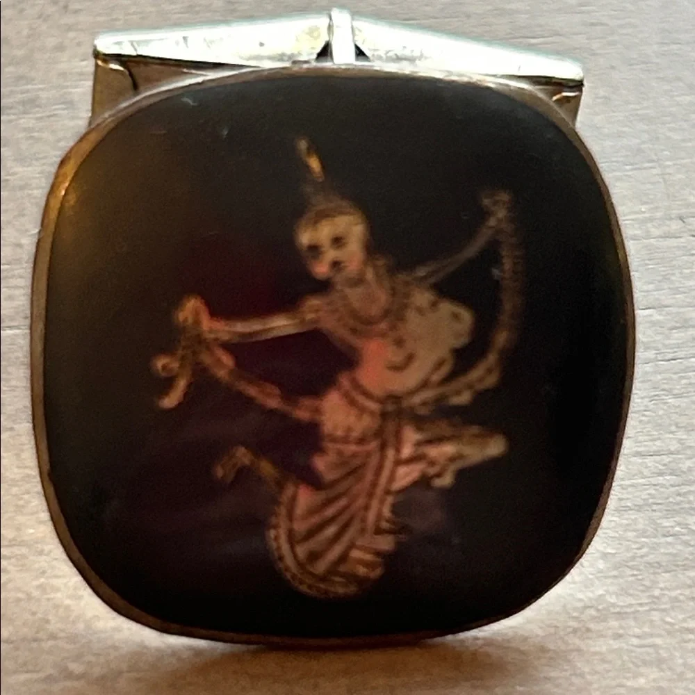 Vintage Sterling Silver Square Siam Cuff Links
